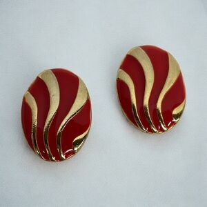 Vintage Red Enamel Gold Tone Earrings Fashion Jewelry